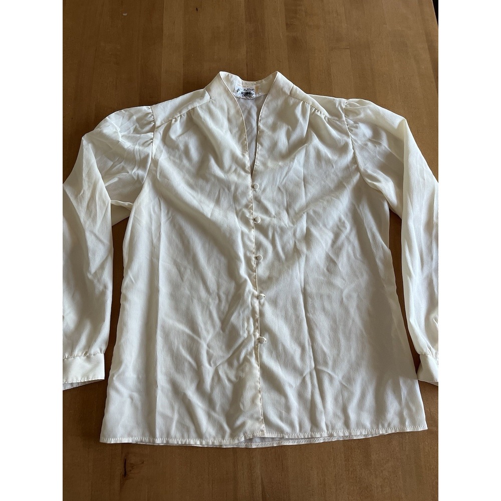 Vintage Portofino Ivory Textured Blouse Women's Button Front Long Sleeve Italy
